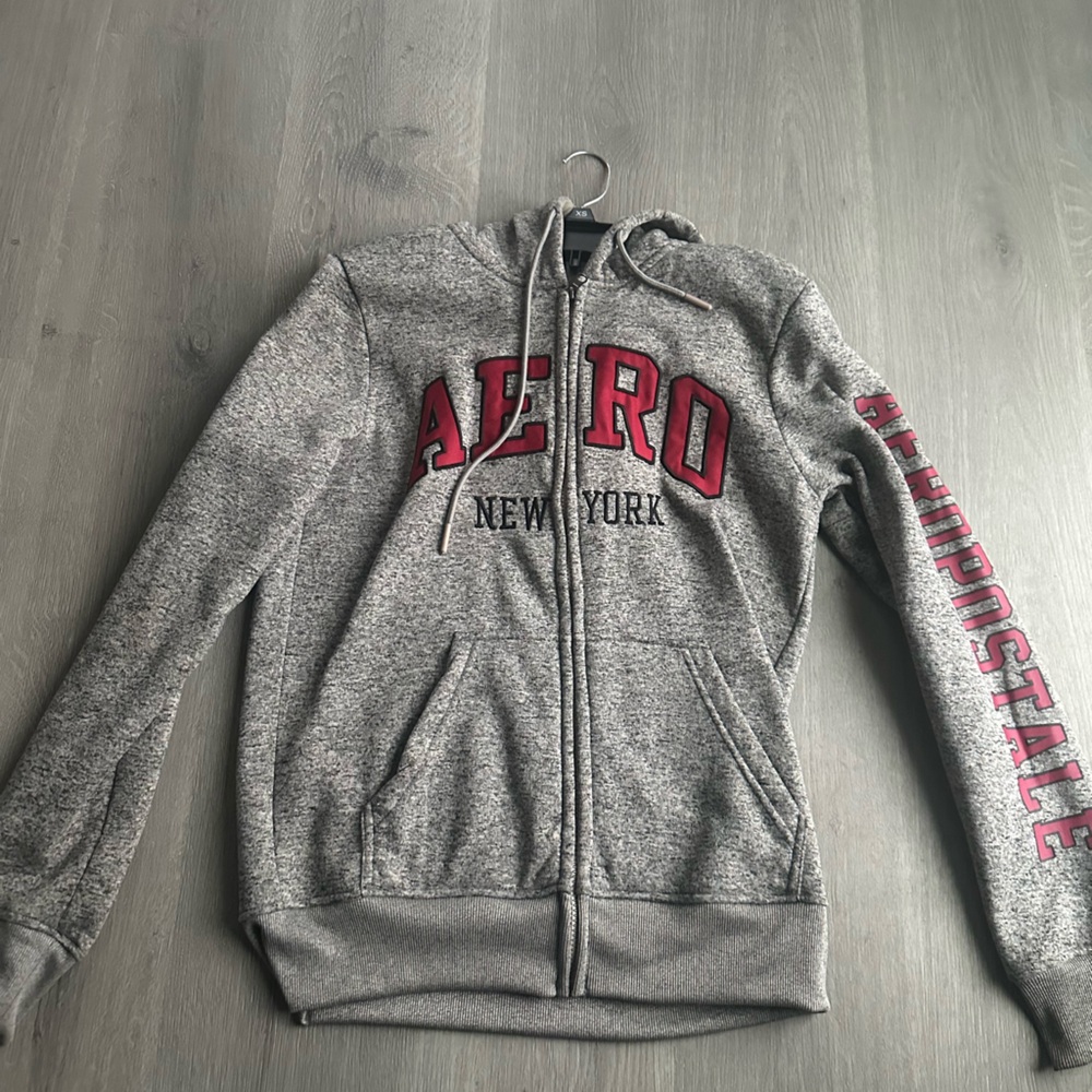Aeropostale Gray and Red Women's Hoodie
